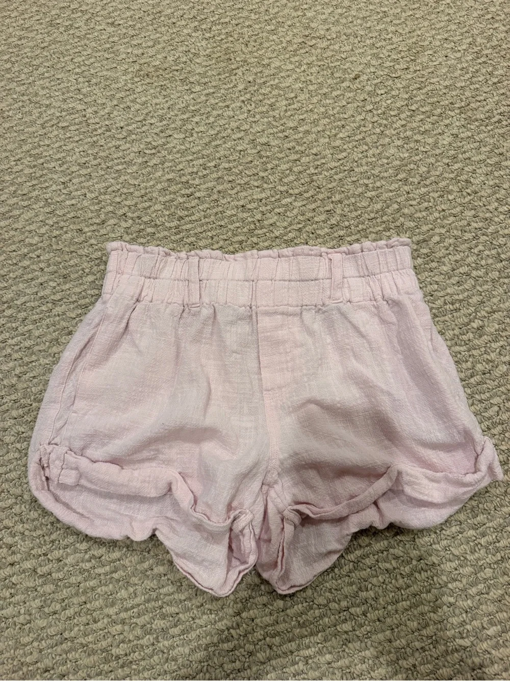 Free People Light Pink High-Waist Ruffle Hem Shorts